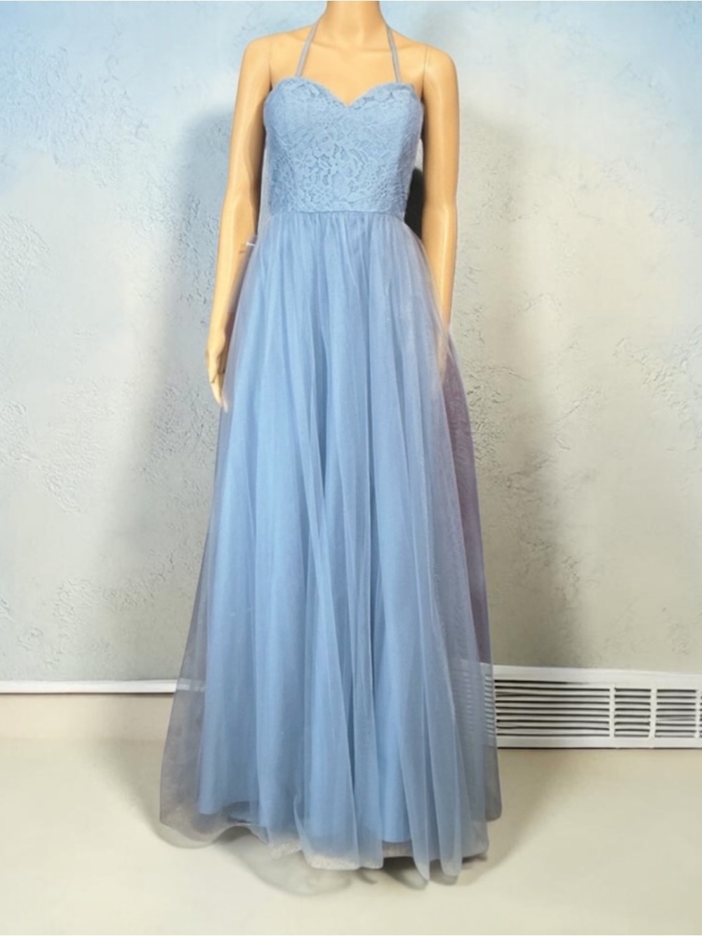 Azazie Dusty Blue Lace Bridesmaid Dress